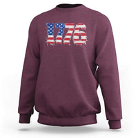 Distressed Faux Patchwork 1776 USA Flag Sweatshirt Vintage Effect Printing Patriotic Graphic 4th Of July Independence Day