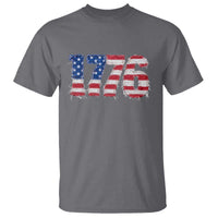 Distressed Faux Patchwork 1776 USA Flag T Shirt Vintage Effect Printing Patriotic Graphic 4th Of July Independence Day