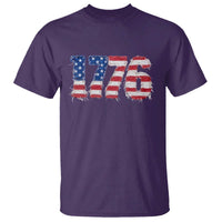 Distressed Faux Patchwork 1776 USA Flag T Shirt Vintage Effect Printing Patriotic Graphic 4th Of July Independence Day