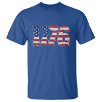 Distressed Faux Patchwork 1776 USA Flag T Shirt Vintage Effect Printing Patriotic Graphic 4th Of July Independence Day