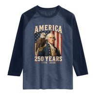 America 250 Years George Washington Raglan Shirt Retro Eagle 250th Anniversary USA Flag 1776 2026