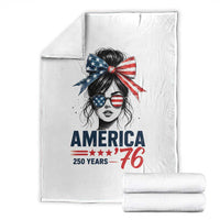 America 250 Years Throw Blanket 250th Anniversary USA Patriotic Girl Messy Bun 1776 2026