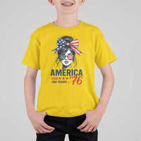 America 250 Years T Shirt For Kid 250th Anniversary USA Patriotic Girl Messy Bun 1776 2026