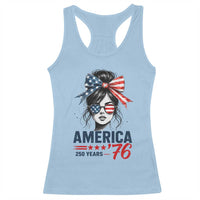 America 250 Years Racerback Tank Top 250th Anniversary USA Patriotic Girl Messy Bun 1776 2026