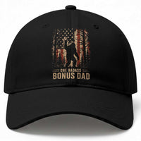 One Badass Bonus Dad Baseball Cap Vintage Bigfoot Stepdad American Flag