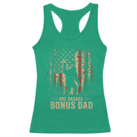 One Badass Bonus Dad Racerback Tank Top Vintage Bigfoot Stepdad American Flag