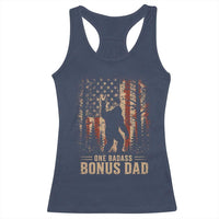 One Badass Bonus Dad Racerback Tank Top Vintage Bigfoot Stepdad American Flag