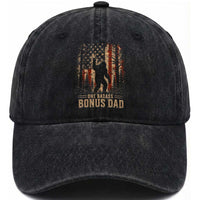 One Badass Bonus Dad Washed Cotton Baseball Cap Vintage Bigfoot Stepdad American Flag
