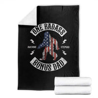 One Badass Bonus Dad Throw Blanket Vintage Bigfoot Stepdad Birthday Step Dad US Flag
