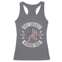 One Badass Bonus Dad Racerback Tank Top Vintage Bigfoot Stepdad Birthday Step Dad US Flag