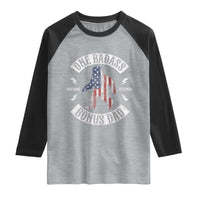 One Badass Bonus Dad Raglan Shirt Vintage Bigfoot Stepdad Birthday Step Dad US Flag