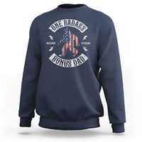 One Badass Bonus Dad Sweatshirt Vintage Bigfoot Stepdad Birthday Step Dad US Flag