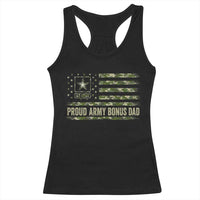 Proud Army Bonus Dad Racerback Tank Top Vintage Stepdad Birthday Step Dad Camo US Flag