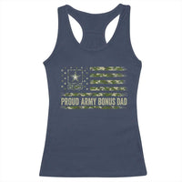 Proud Army Bonus Dad Racerback Tank Top Vintage Stepdad Birthday Step Dad Camo US Flag