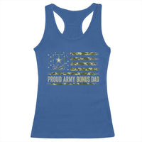 Proud Army Bonus Dad Racerback Tank Top Vintage Stepdad Birthday Step Dad Camo US Flag