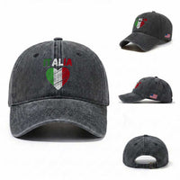 Italian Flag Heart Washed Cotton Baseball Cap Retro Vintage Italia Graphic