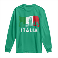 Italian Flag Long Sleeve Shirt Distressed Style Pisa Tower Colosseum Classic Scooter - Wonder Print Shop
