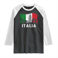 Italian Flag Raglan Shirt Distressed Style Pisa Tower Colosseum Classic Scooter - Wonder Print Shop
