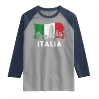 Italian Flag Raglan Shirt Distressed Style Pisa Tower Colosseum Classic Scooter - Wonder Print Shop