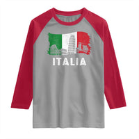 Italian Flag Raglan Shirt Distressed Style Pisa Tower Colosseum Classic Scooter - Wonder Print Shop