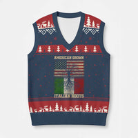 American Grown Italian Roots V-Neck Knit Sweater Vest USA Italy Flag Family Tree Italian - Wonder Print Shop