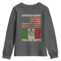 American Grown Italian Roots Youth Sweatshirt USA Italy Flag Family Tree Italian - Wonder Print Shop