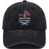 American Grown With Scottish Roots Washed Cotton Baseball Cap Family Heritage USA Scotland Pride Gift
