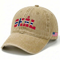 Skal Norway Flag Washed Cotton Baseball Cap Vintage Cheers Norwegian Sayings Viking Heritage Scandinavian Graphic