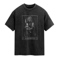 La Llorona Washed Cotton T-Shirt Tarot Card Horror Death Occult Mexican Folklore Halloween