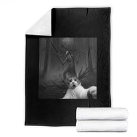 Cat Selfie With Wendigo Throw Blanket Horror Halloween Funny Cat Gifts