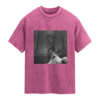 Cat Selfie With Wendigo Washed Cotton T-Shirt Horror Halloween Funny Cat Gifts