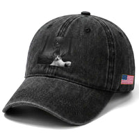 Cat Selfie With Wendigo Washed Cotton Baseball Cap Horror Halloween Funny Cat Gifts