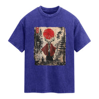 Samurai Wendigo Washed Cotton T-Shirt Japanese Vintage Graphic Ukiyo-e Art Funny Dark Fantasy