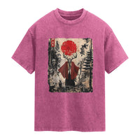 Samurai Wendigo Washed Cotton T-Shirt Japanese Vintage Graphic Ukiyo-e Art Funny Dark Fantasy