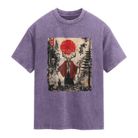 Samurai Wendigo Washed Cotton T-Shirt Japanese Vintage Graphic Ukiyo-e Art Funny Dark Fantasy