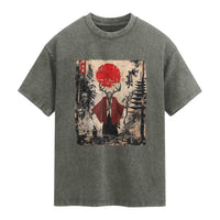Samurai Wendigo Washed Cotton T-Shirt Japanese Vintage Graphic Ukiyo-e Art Funny Dark Fantasy