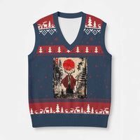 Samurai Wendigo V-Neck Knit Sweater Vest Japanese Vintage Graphic Ukiyo-e Art Funny Dark Fantasy - Wonder Print Shop