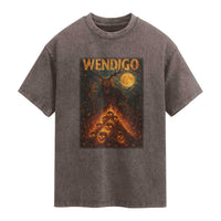 Wendigo Washed Cotton T-Shirt Halloween Cryptid Horror Mythical Creature