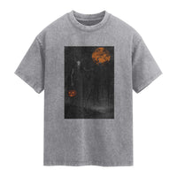 Halloween Wendigo Washed Cotton T-Shirt Scary Pumpkin Moon