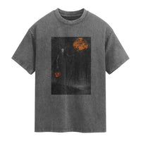 Halloween Wendigo Washed Cotton T-Shirt Scary Pumpkin Moon