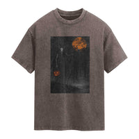 Halloween Wendigo Washed Cotton T-Shirt Scary Pumpkin Moon