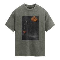 Halloween Wendigo Washed Cotton T-Shirt Scary Pumpkin Moon