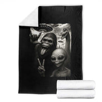Bigfoot Alien Loch Ness Monster Throw Blanket Funny Cryptid UFO Selfie Sasquatch Rock On - Wonder Print Shop