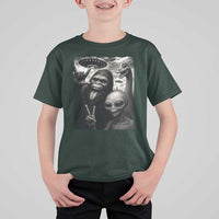 Bigfoot Alien Loch Ness Monster T Shirt For Kid Funny Cryptid UFO Selfie Sasquatch Rock On - Wonder Print Shop