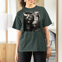 Bigfoot Alien Loch Ness Monster T Shirt For Women Funny Cryptid UFO Selfie Sasquatch Rock On - Wonder Print Shop