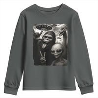 Bigfoot Alien Loch Ness Monster Youth Sweatshirt Funny Cryptid UFO Selfie Sasquatch Rock On - Wonder Print Shop