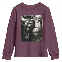 Bigfoot Alien Loch Ness Monster Youth Sweatshirt Funny Cryptid UFO Selfie Sasquatch Rock On - Wonder Print Shop