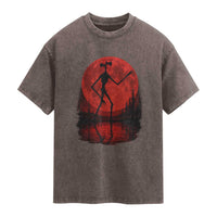 Siren Head Washed Cotton T-Shirt Supernatural American Cryptid Full Blood Moon Halloween