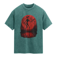 Siren Head Washed Cotton T-Shirt Supernatural American Cryptid Full Blood Moon Halloween