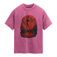 Siren Head Washed Cotton T-Shirt Supernatural American Cryptid Full Blood Moon Halloween